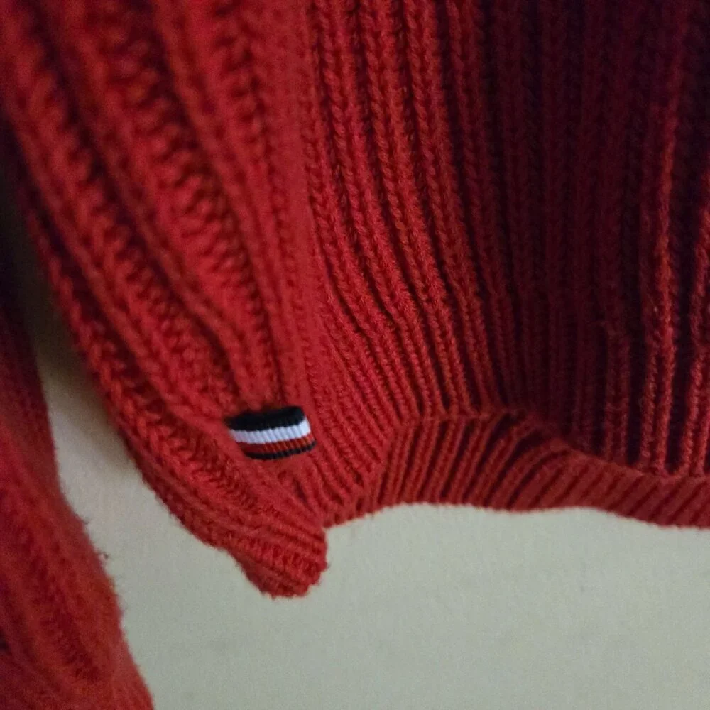 Tommy Hilfiger Patriotic Red White Blue CableKnit Crewneck Sweater Size M